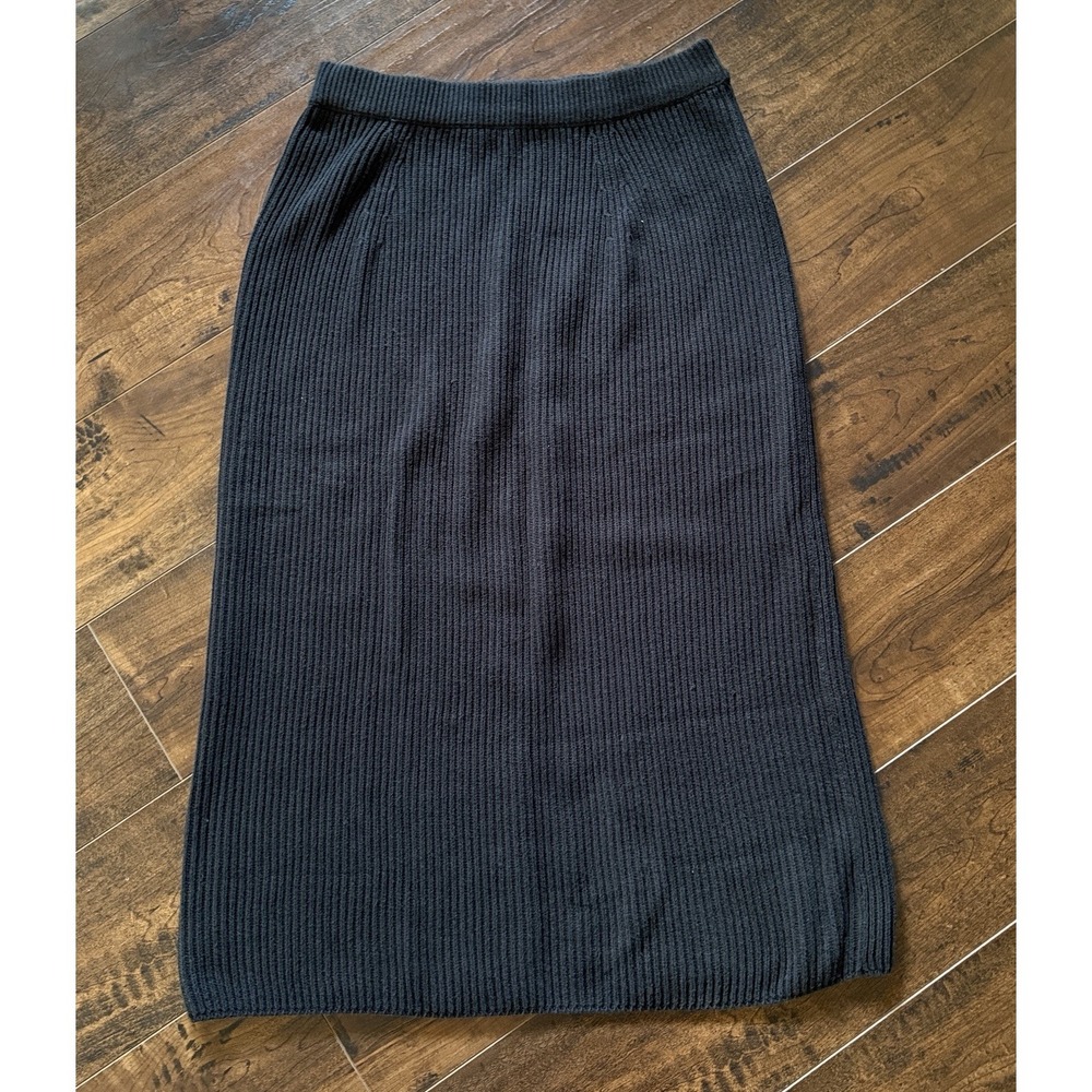 Everlane Organic Cotton Sweater Midi Skirt Women's Large Black Ribbed Knit NWOT